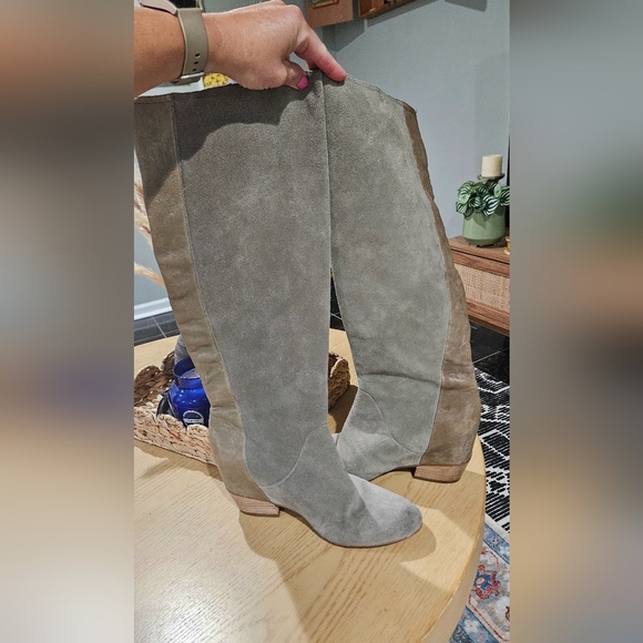 GIANNI BINI Leather/Suede Two Toned Braid Detail Knee High Boots. Olive.Size 7.5 - Picture 6 of 16